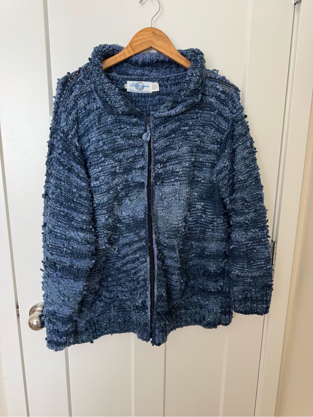The Sweater Venture Textured Chunky Knit Zip Cardigan in Blue